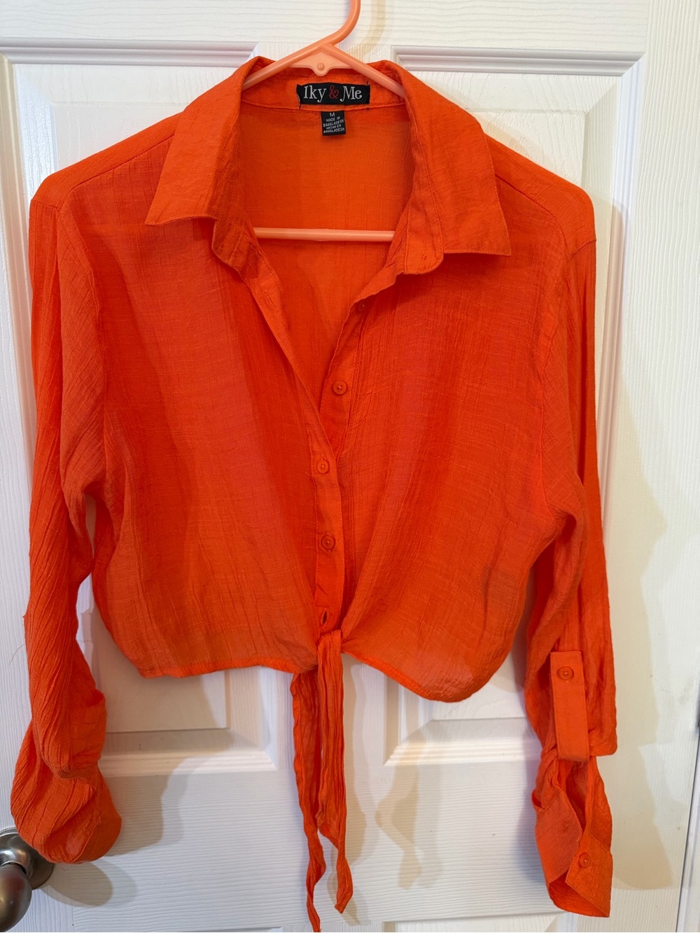 Iky and Me Orange Tie-Front Button Shirt